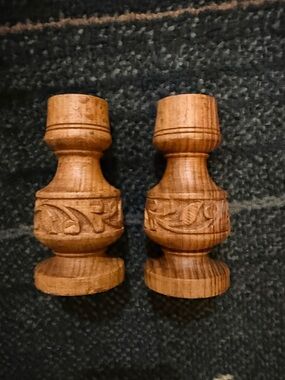 Vintage Hand-Carved from India teakwood candlestick holders (sold as a pair)